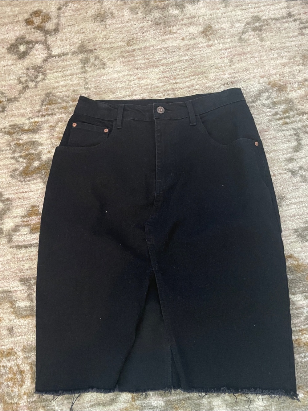 High-Rise Black Denim Skirt with Front Slit